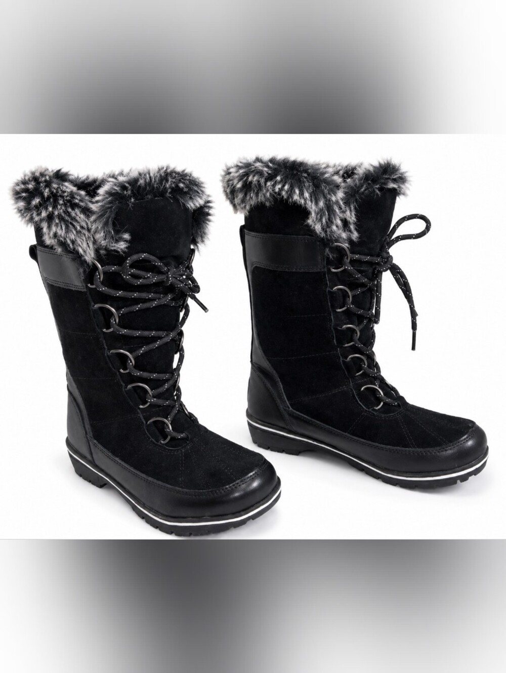 Champion Women’s Size 8 Black Faux Fur Lace Up Winter Snow Boots